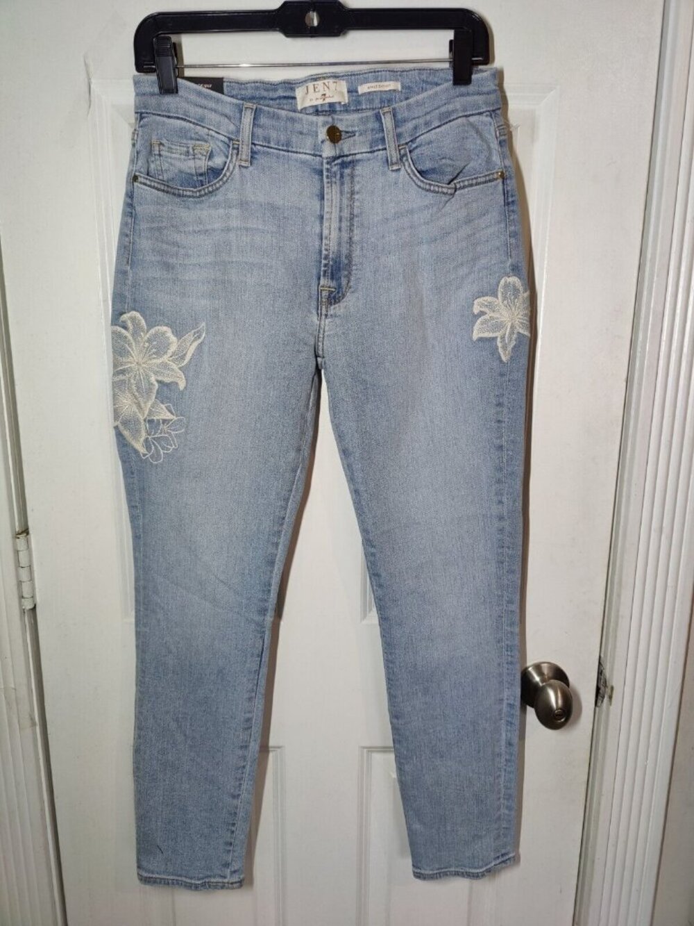 Jen7 By 7 For All Mankind Floral Embroidered Ankle Skinny Light Wash Mid Rise 6